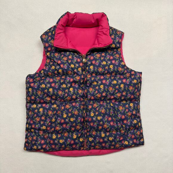 Ralph Lauren Girls‎ Large 12-14 Reversible Down Filled Puffer Vest Pink/Floral - Picture 2 of 9